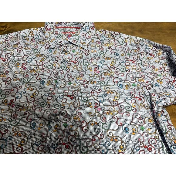 Visconti Black Button LS Men’s Blue Scroll Print Cotton Shirt Large - Picture 4 of 12